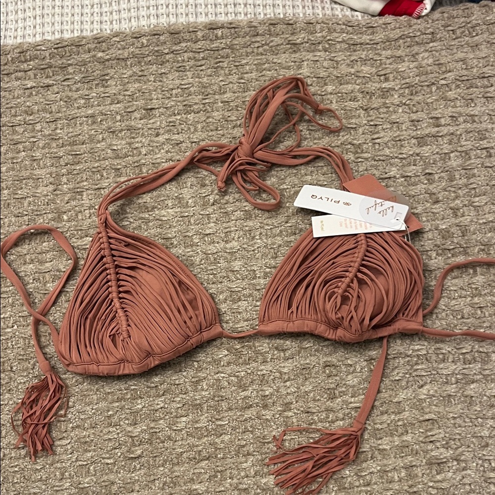 Pilyq Terracotta Fringe Bikini Top